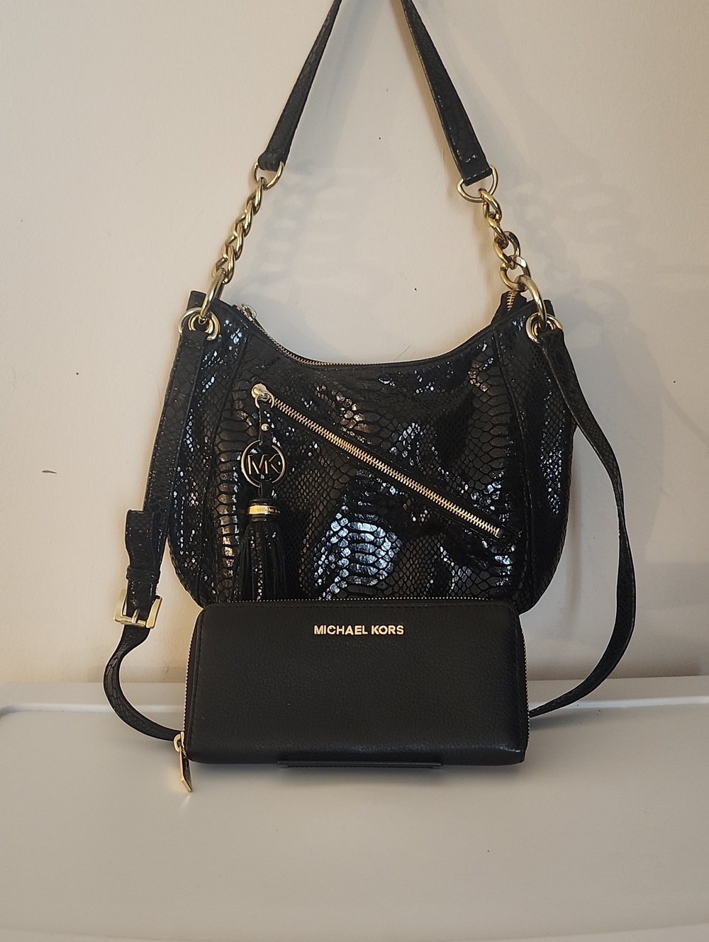 Michael Kors Snake Embossed Convertible Bag w/Free MK Wallet